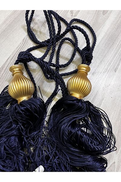 Fon Dünyası Background Curtain Ceiling Tie Tufted Bracelet Navy Blue Gold (2 Pieces)
