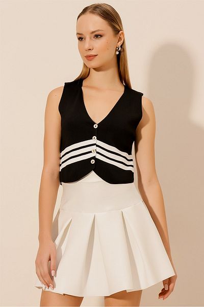HAKKE Women's Knitwear Stripe Block V-Neck Vest