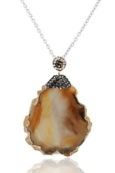 Tesbih Atölyesi Certified Zircon Stone Plate Brown Agate Stone Necklace