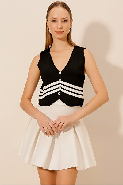 HAKKE Women's Knitwear Stripe Block V-Neck Vest