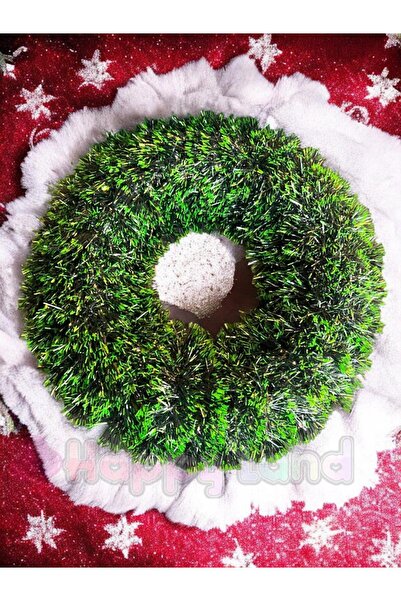 Happyland Yılbaşı Çelenk Kapı Süsü Boş Çember Kapı Süsü Büyük Boy Yeşil Yılba...