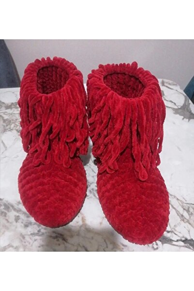 MERUT STYLE HAYATINI RENKLENDİR Ev Botu Panduf Kadife Ip Kırmızı Püsküllü El Örgüsü