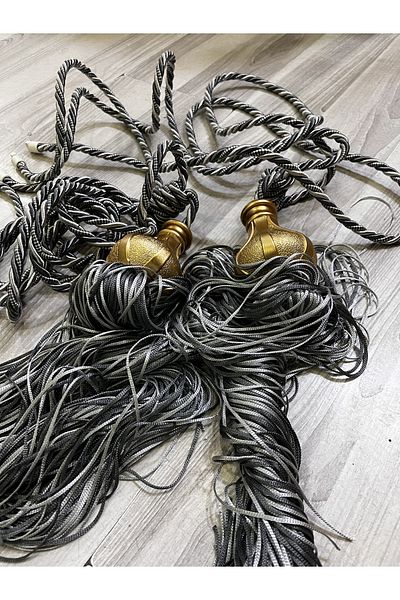 Fon Dünyası Anthracite Gray Background Curtain Tufted Ceiling Tie Bracelet - 2 Pieces