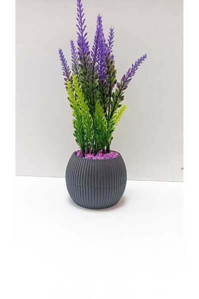 La bella bazar Mini Saksıda Garnitür Mor Yeşil Lavanta Yapay Bitki Mor Taş 17 Cm Dekoratif Banyo Mutfak Masa Çiçeği