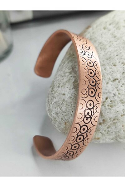 KAVELE %100 Gerçek Saf Bakır Motifli Bakır Bileklik Enli Motifli Bileklik 17-18 cm