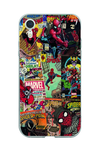 Magic Ring Iphone XR Uyumlu Spiderman Kolaj Desenli Şeffaf Telefon Kılıfı