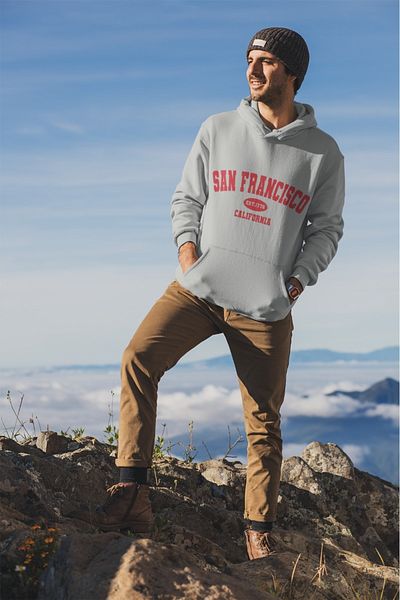 LULO San Francisco Unisex κόκκινο βαμβακερό φούτερ με κουκούλα - Raised και λεπτομέρεια κειμένου