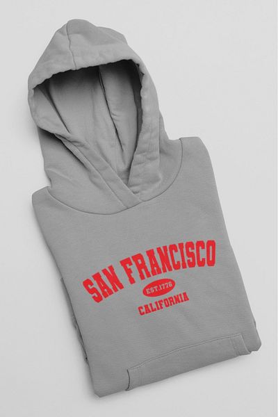 LULO San Francisco Unisex κόκκινο βαμβακερό φούτερ με κουκούλα - Raised και λεπτομέρεια κειμένου