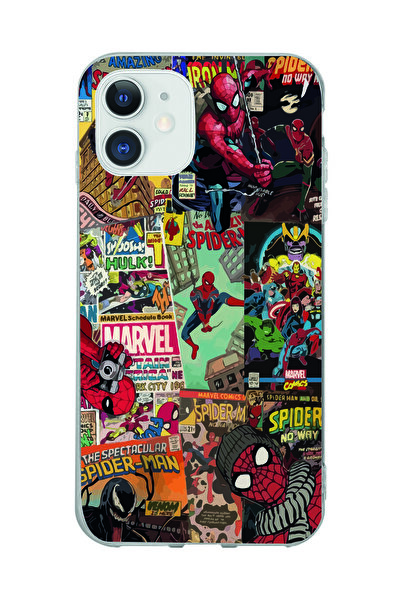 Magic Ring Iphone 11 Uyumlu Spiderman Kolaj Desenli Şeffaf Telefon Kılıfı