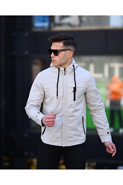 Clavi غطاء رأس، تفاصيل مشبك كولا، ومعطف موسمي مقاوم للماء باللون البيج