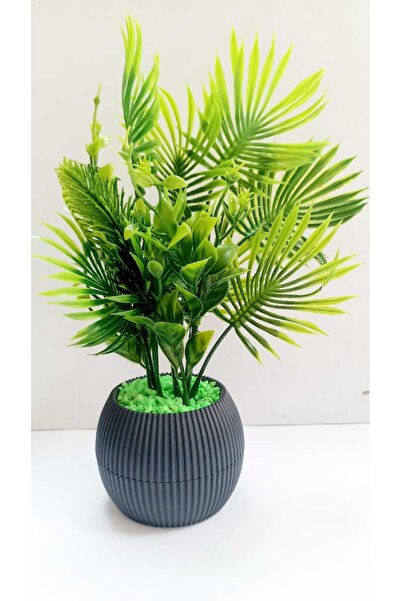 La bella bazar Green Garnish in Mini Pot Artificial Plant Phosphorescent Green Stone 17 cm Decorative Bathroom Kitchen Table Flower