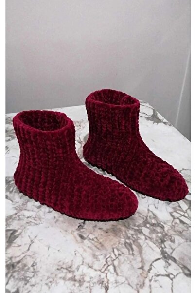 Genel Markalar Ev Botu Panduf Kadife Ip Bordo El Örgüsü