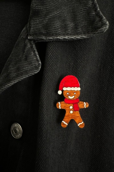 gokmentoy Ginger Kurabiye Adam Noel Ahşap El Boyaması Broş