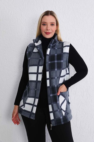 Kardelen Butik Ümraniye Fleece Vest Zippered Black Gray with Pockets