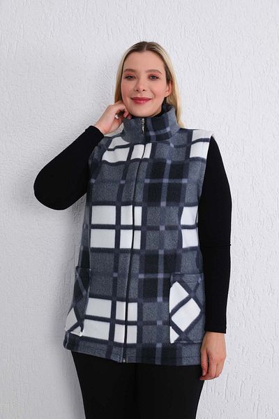 Kardelen Butik Ümraniye Fleece Vest Zippered Black Gray with Pockets