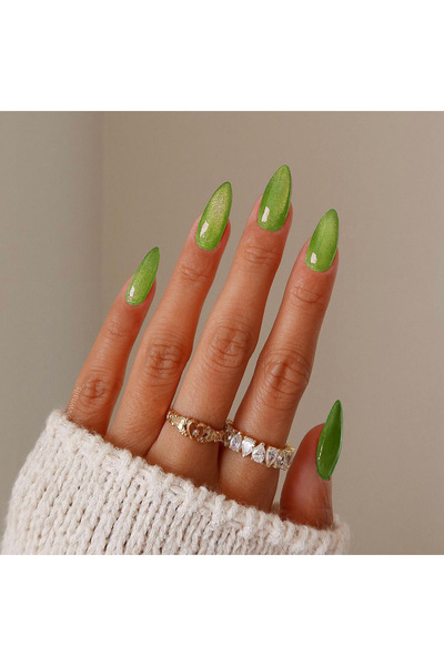 TipsArt Yeşil Sedefli Badem 24’lü Takma Tırnak Seti Ve Zararsız Yapıştırıcı