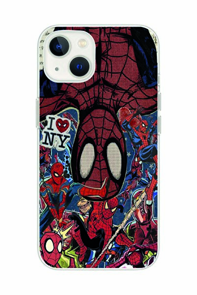 Magic Ring Iphone 15 Uyumlu Spiderman Kolaj Desenli Şeffaf Telefon Kılıfı