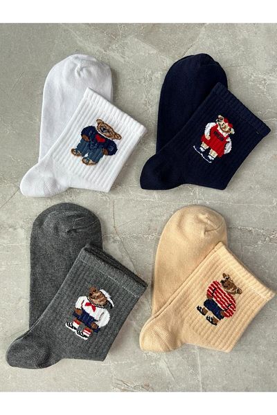 Sky Socks Σετ 4 αρκουδάκι με αρκουδάκια Unisex αρωματικές κάλτσες Tennis College