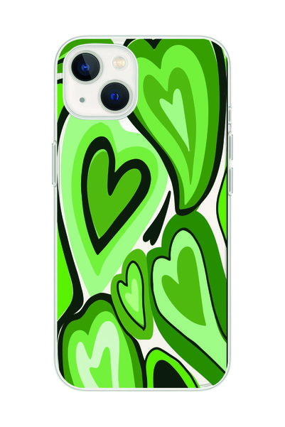 Magic Ring iPhone 15 Plus Compatible Green Heart Patterned Transparent Phone ...