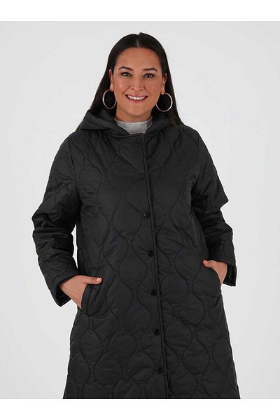 Butik Ayseba BUTIK AYSEBA WOMEN'S BLACK POCKET LARGE SIZE HOODED QUILTED COAT