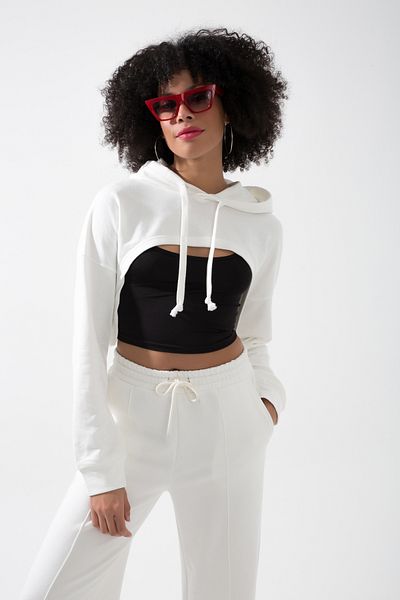 MuuBs MuuB's 3 Thread Non-Raised Long Sleeve Deep Cut Front Super Crop Sweat