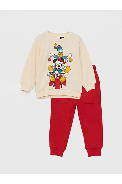 LC Waikiki LCW baby Crew Neck Long Sleeve Disney Printed Baby Boy Sweatshirt and Sweatpants Set of 2