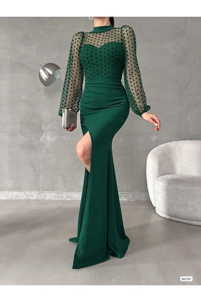 ModaLy Moda ΕΥΚΑΜΠΤΟ ΥΦΑΣΜΑ ΚΡΕΠ ΠΡΑΣΙΝΟ ΧΡΩΜΑ ΤΟΥΛΙ ΛΕΠΤΟΜΕΡΗΣ ΕΛΑΤΗΡΙΑ ΜΑΚΥΜΑΝΙΚΟ ΒΡΑΔΙΝΟ ΦΟΡΕΜΑ GL-738 582767