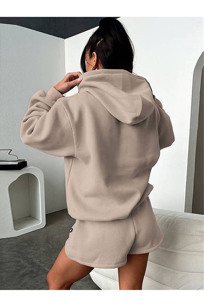 Keywest Women's Thatsoo Printed Oversize 3 Thread Hooded Sweatshirt Shorts Set