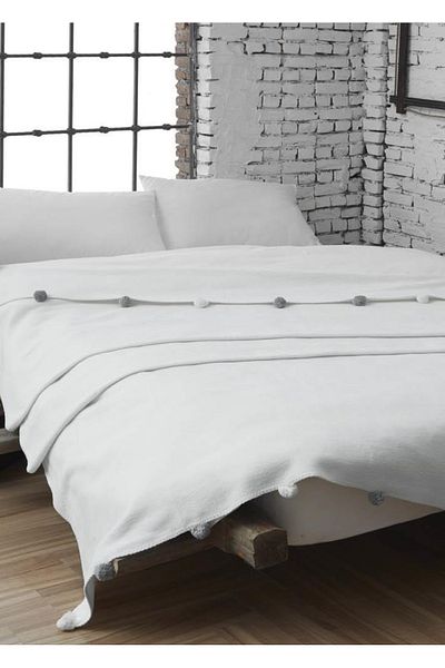 Dolce Bonita Home 150X200 Cream Single Pompom Pique Blanket