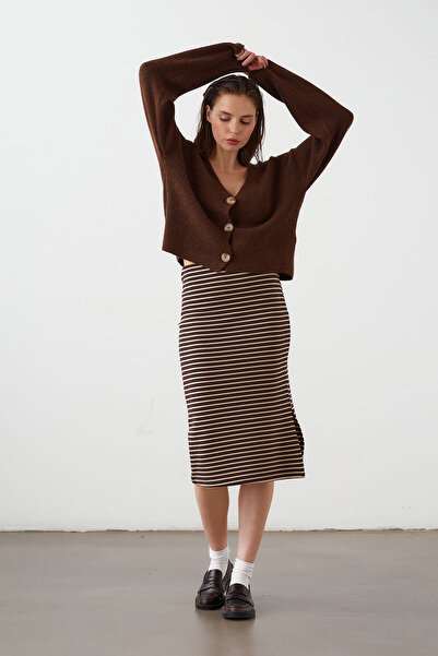 urban focus Lastikli Çizgili Etek