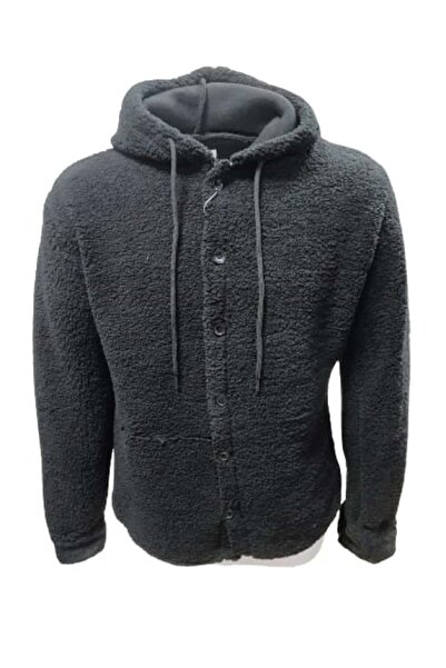 Yegua Y00791 Erkek Kapüşonlu Kuzu Peluş Hırka - Y00791 - Siyah - ST00791-Siyah-L