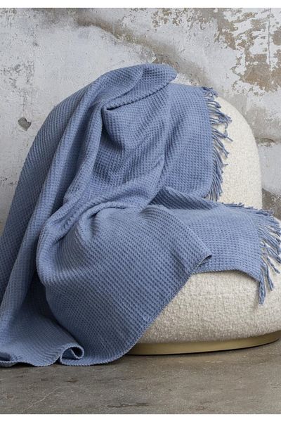 AKSU Brighton Collection Waffle Tufted Tv Blanket, Light Blue 130X170