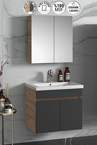 ÖZCEDEN Çiğdem 55 Cm Atlantik Çam-antrasit Gri Mat Mdf Seramik Lavabolu Asma ...