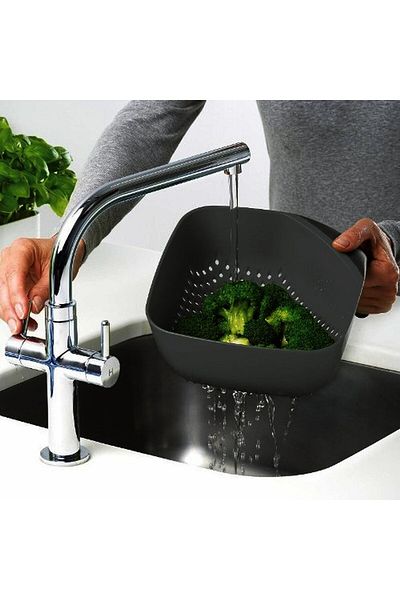EbruliHomeArt Square Anthracite Strainer Pasta Kitchen Strainer with Handle