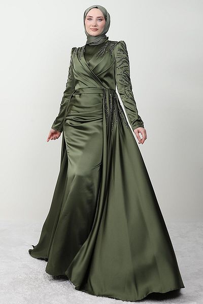Giza Giyim Asian Hijab Evening Dress Khaki