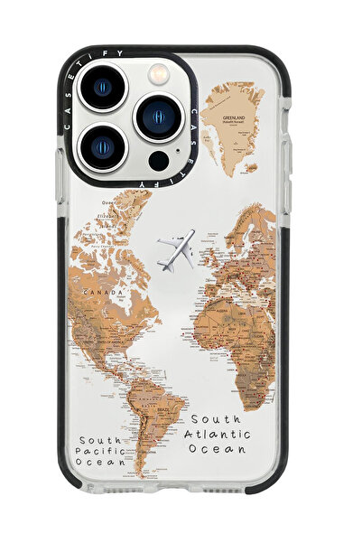 mooodcase Iphone 12 Pro Casetify Dünya Harita Desenli Anti Shock Premium Silikonlu Siyah Kenar Detaylı Telefon
