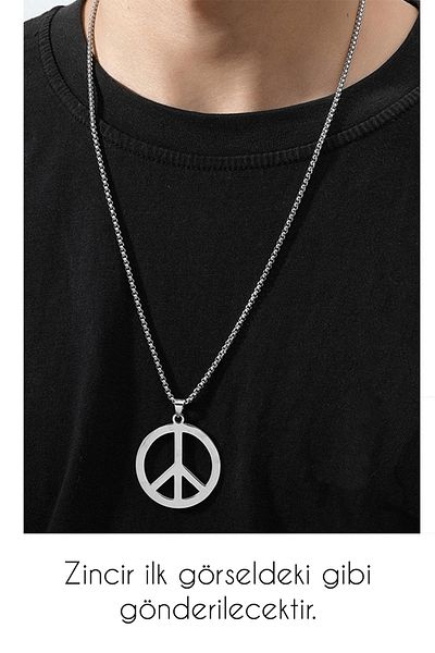 Tesbih Atölyesi Certified AAA+Peace Symbol Model Natural Stone Hematite Stone Necklace