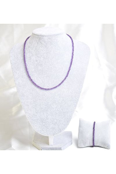 Mavera Doğaltaş Amethyst Natural Stone Necklace and Bracelet Set 4 mm