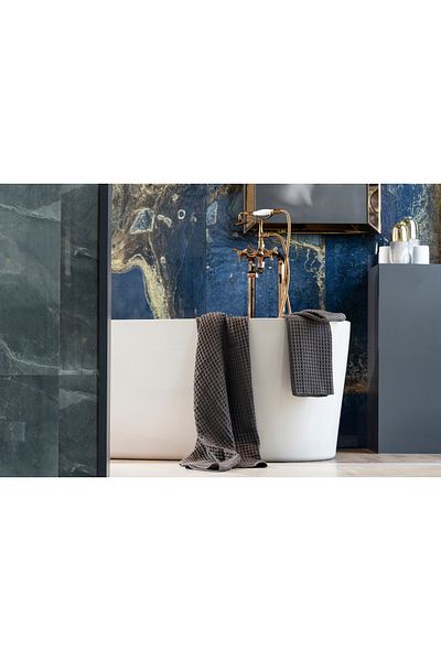 GOSER 100% Cotton Waffle Anthracite Gray 2-Piece Bath Towel Set - 80x150 Cm Bathroom and 50x80 Cm Hair Towel