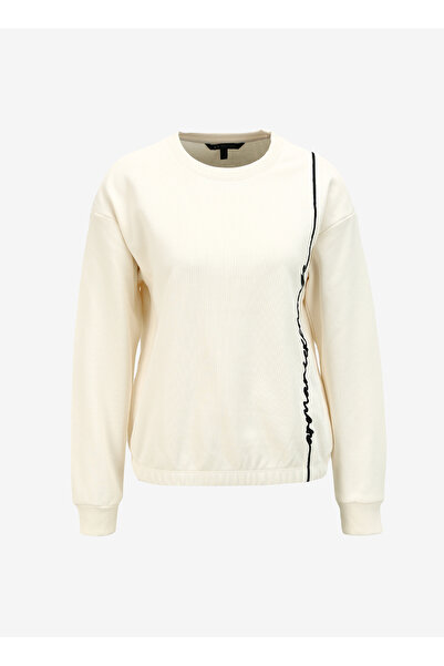 Armani Exchange Ekru Kadın Bisiklet Yaka Baskılı Sweatshirt 6RYM70