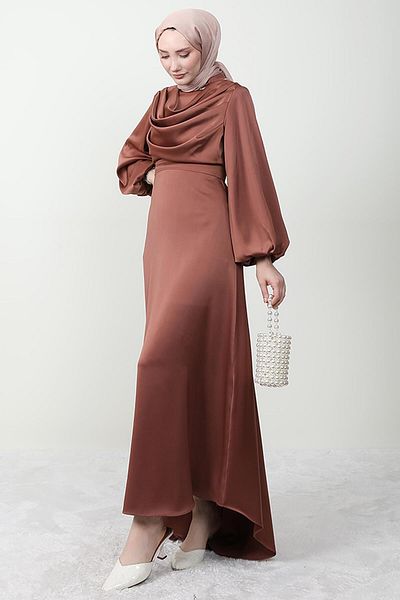 Giza Giyim Tailed Degaje Dress Dark Coral
