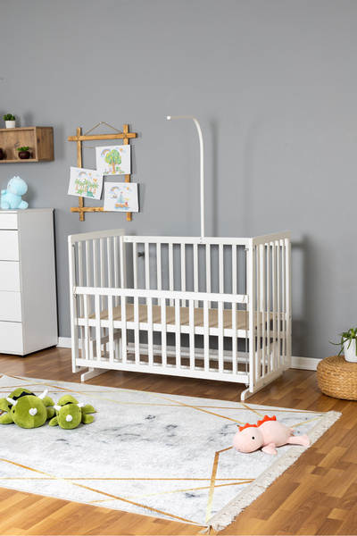 Bamgidoo Ahşap Beşik Anne Yanı Beşik Beyaz 60x120 - Uyku Setsiz Yataksız
