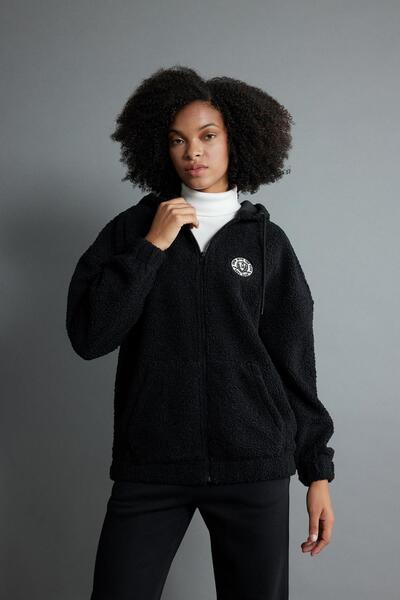 DeFacto Y2648 Cardigan de pluș cu glugă, cu formă supradimensionată