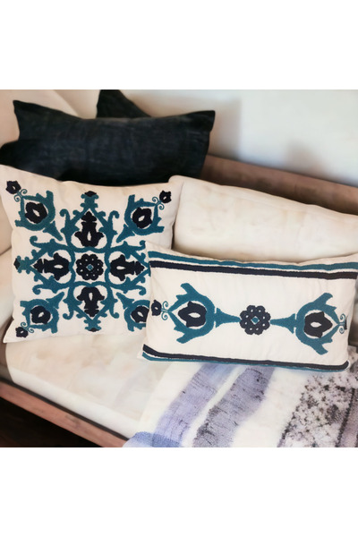 NAKIŞ HOME DESİGN غطاء وسادة مزخرف مطرز من Damask Suzene Punch مقاس 45x45 سم ...