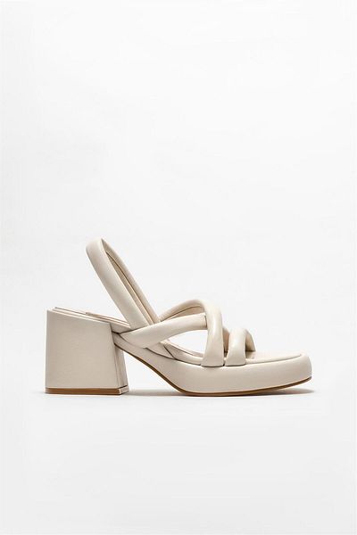Elle Shoes Ecru Leather Women's Heeled Sandals
