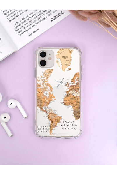 mooodcase Iphone 12 Köşe Darbe Korumalı Dünya Harita Luxury Olex Şeffaf Kılıf