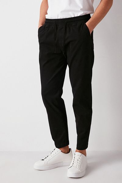 GRIMELANGE Reese Herren-Hose mit bequemer Passform und elastischem Bund aus gewebtem Baumwoll-Elasthan-Gewebe in Schwarz