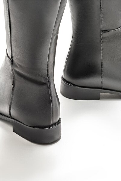 Elle Shoes Μαύρες Δερμάτινες Γυναικείες Flat Μποτάκια