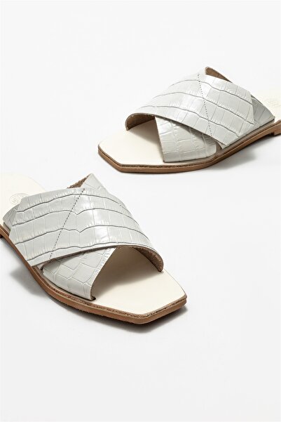 Elle Shoes Μπεζ Δερμάτινες Γυναικείες Παντόφλες