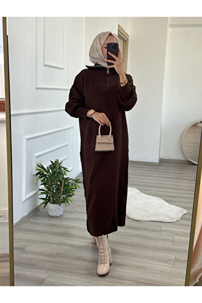 Arden Scarf Πλεκτό φόρεμα με φερμουάρ Bitter Brown